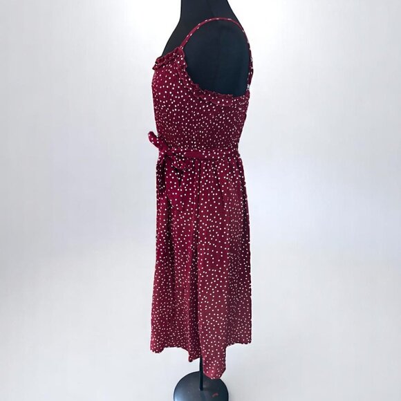 Women Floral Burgundy Ruffled Neckline Sundress - Picture 5 of 9